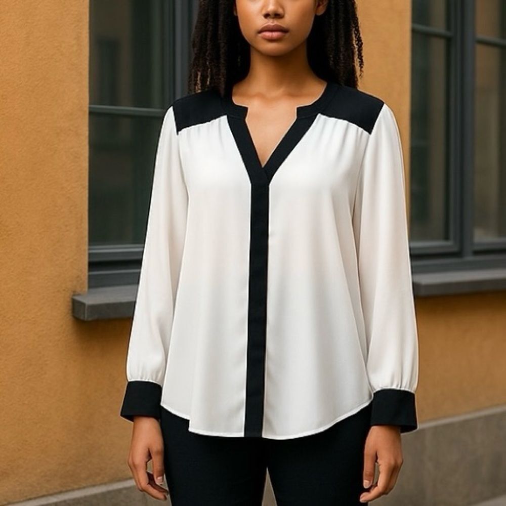 Torrid Color Block Open Back Long Sleeve Sheer Blouse Size 1X